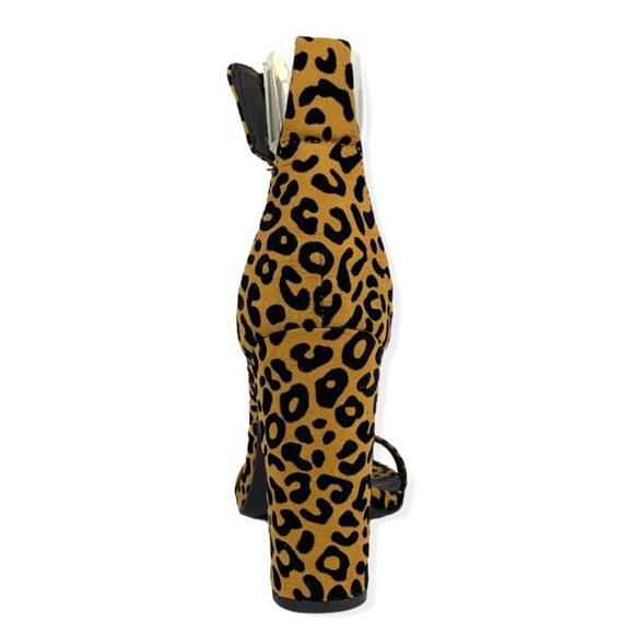 Qupid Women's Animal Print Ankle Strap Block Heels Sandals Brown/Black Size 8 - Picture 5 of 8